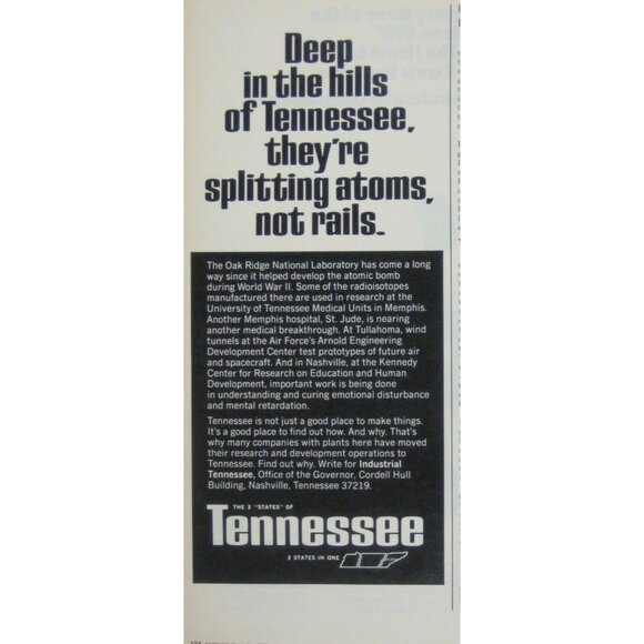 In The Hills Of Tennessee Theyre Splitting Atoms Not Rails Vintage Print 1970s - Picture 2 of 2